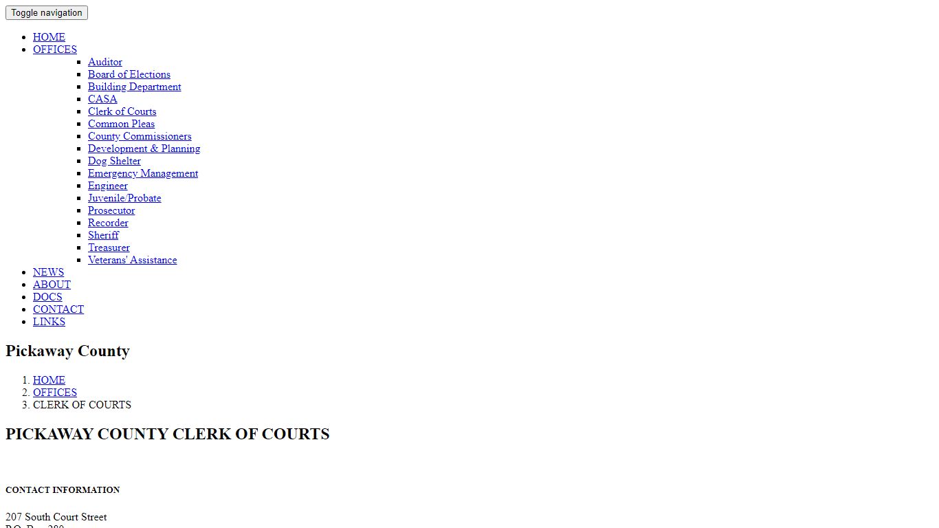 Pickaway County, Ohio - Clerk of Courts